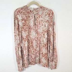 Chico's Pink/Tan/Cream Snake Print Long Puffed Sleeves Stretchy Flowy Top, 3